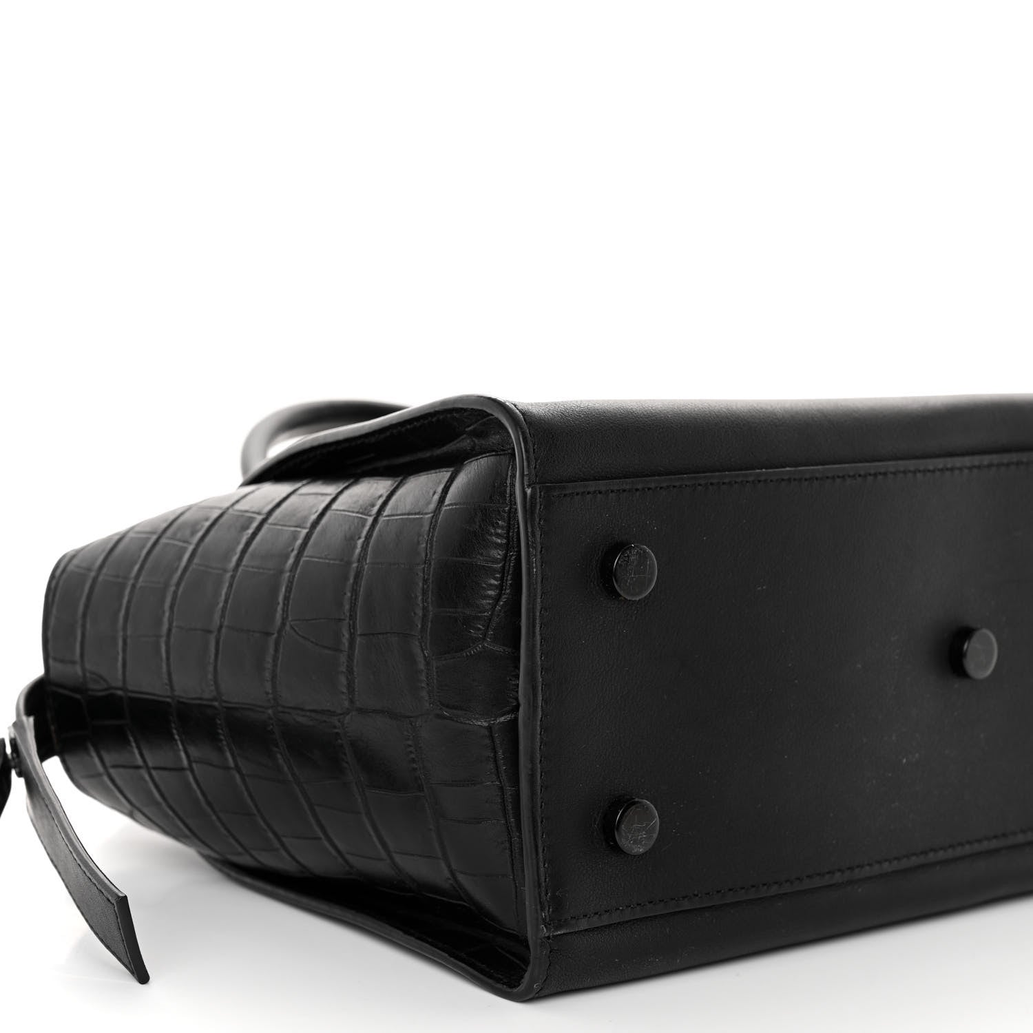 Saint Laurent Smooth Calfskin Crocodile Embossed Baby Monogram Downtown Cabas Black Black 8 of 10