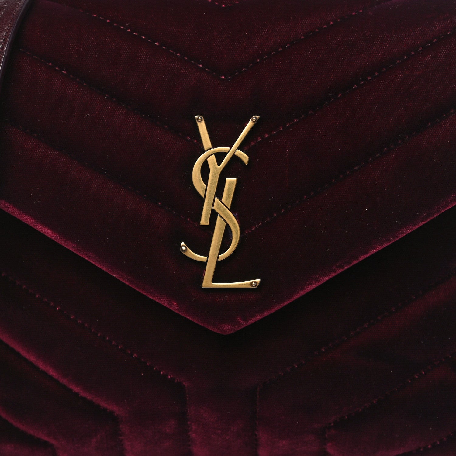Saint Laurent Velvet Y Quilted Monogram Small Loulou Chain Satchel Burgundy 8 of 10