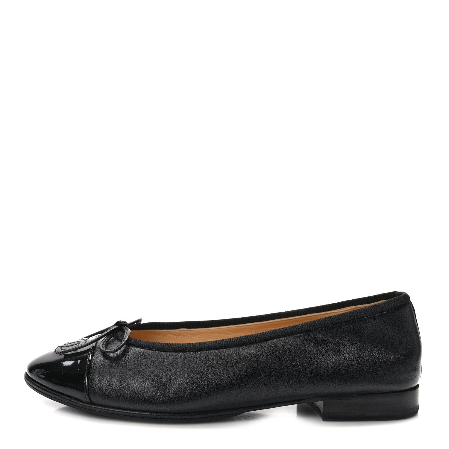 Chanel Lambskin Patent CC Cap Toe Ballerina Flats 37.5 Black 1 of 9