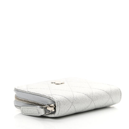 Chanel Glittered Metallic Caviar Quilted Zip Coin Purse Wallet Silver 4 of 9