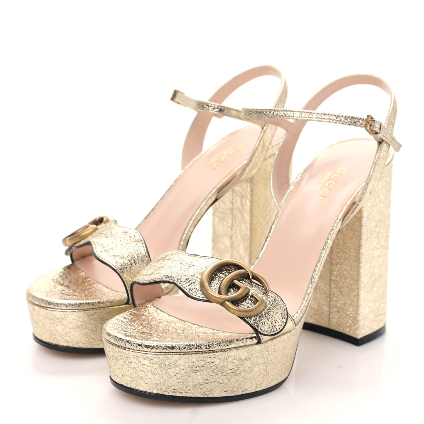 Galassia GG Marmont Ankle Wrap 30/115mm Platform Sandals 37.5 Platino