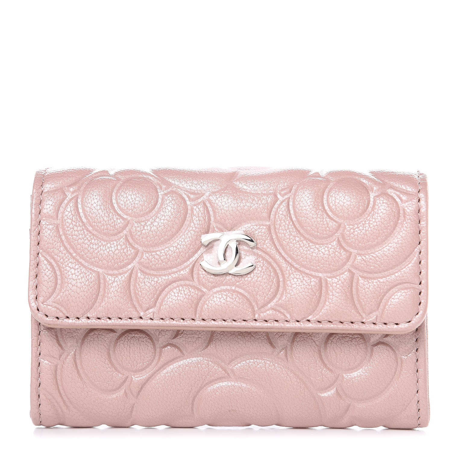 Chanel Goatskin Camellia Embossed Card Holder Wallet Light Pink 1 of 8