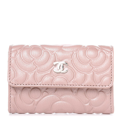 Chanel Goatskin Camellia Embossed Card Holder Wallet Light Pink 1 of 8