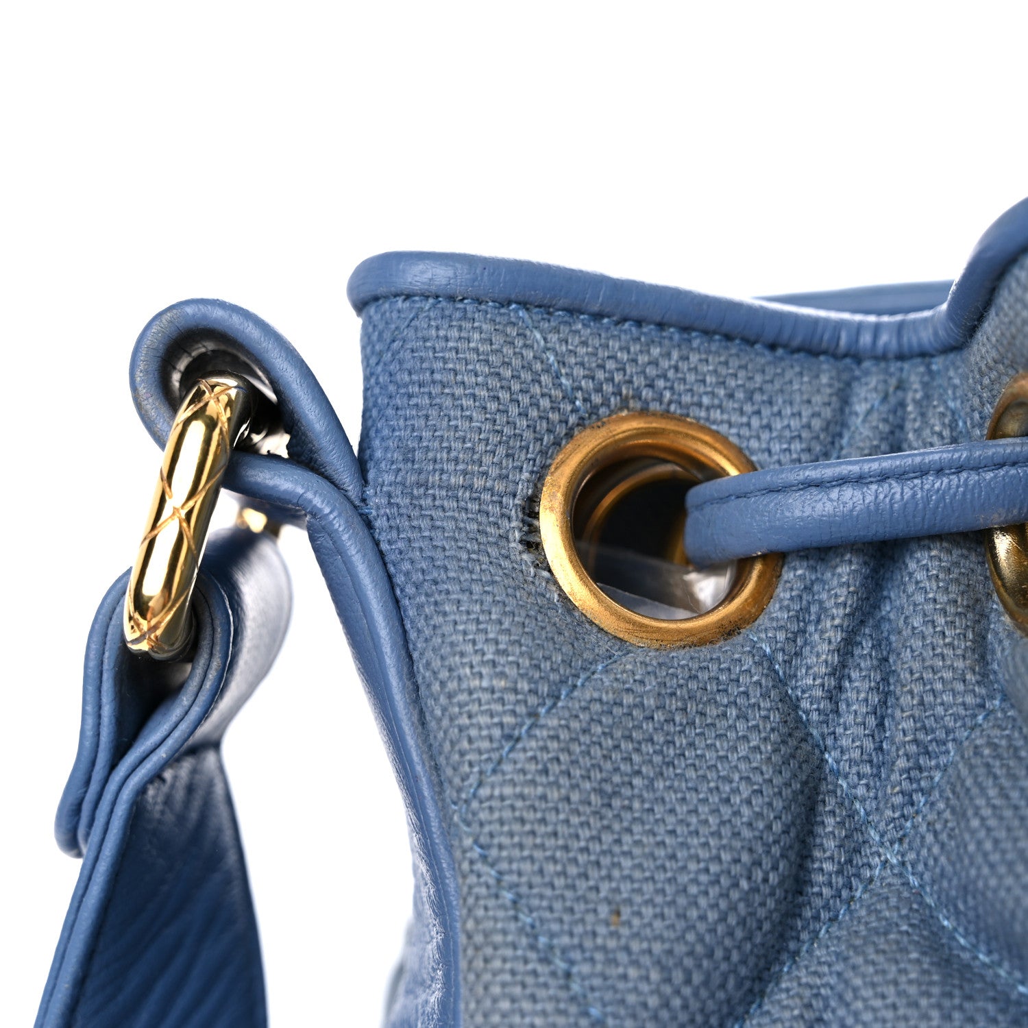 Chanel Canvas Quilted CC Drawstring Bucket Bag Blue 31 of 31