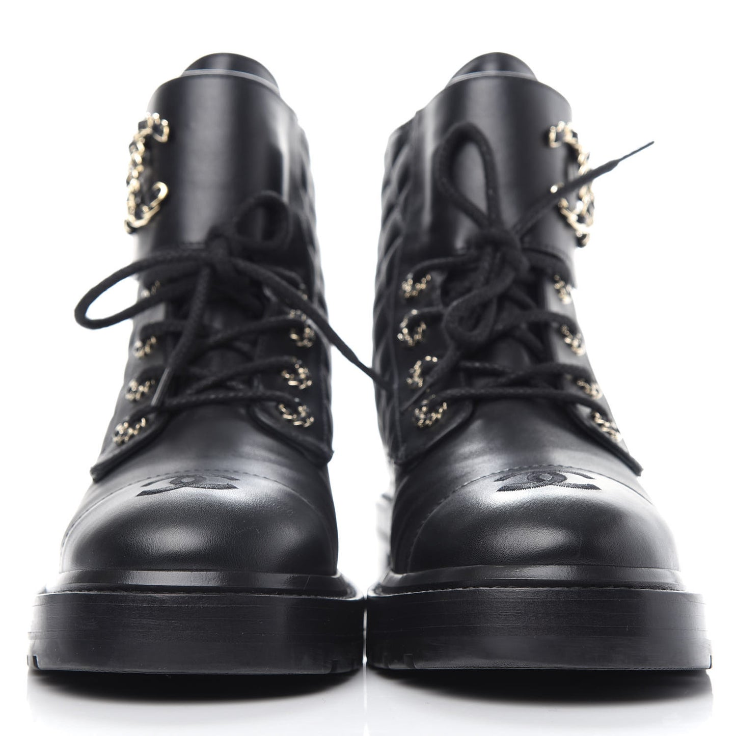 Lambskin Calfskin Quilted Lace Up Combat Boots 40 Black