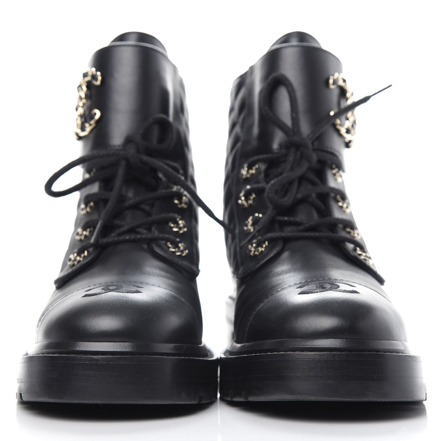 Chanel Lambskin Calfskin Quilted Lace Up Combat Boots 40 Black 2 of 13