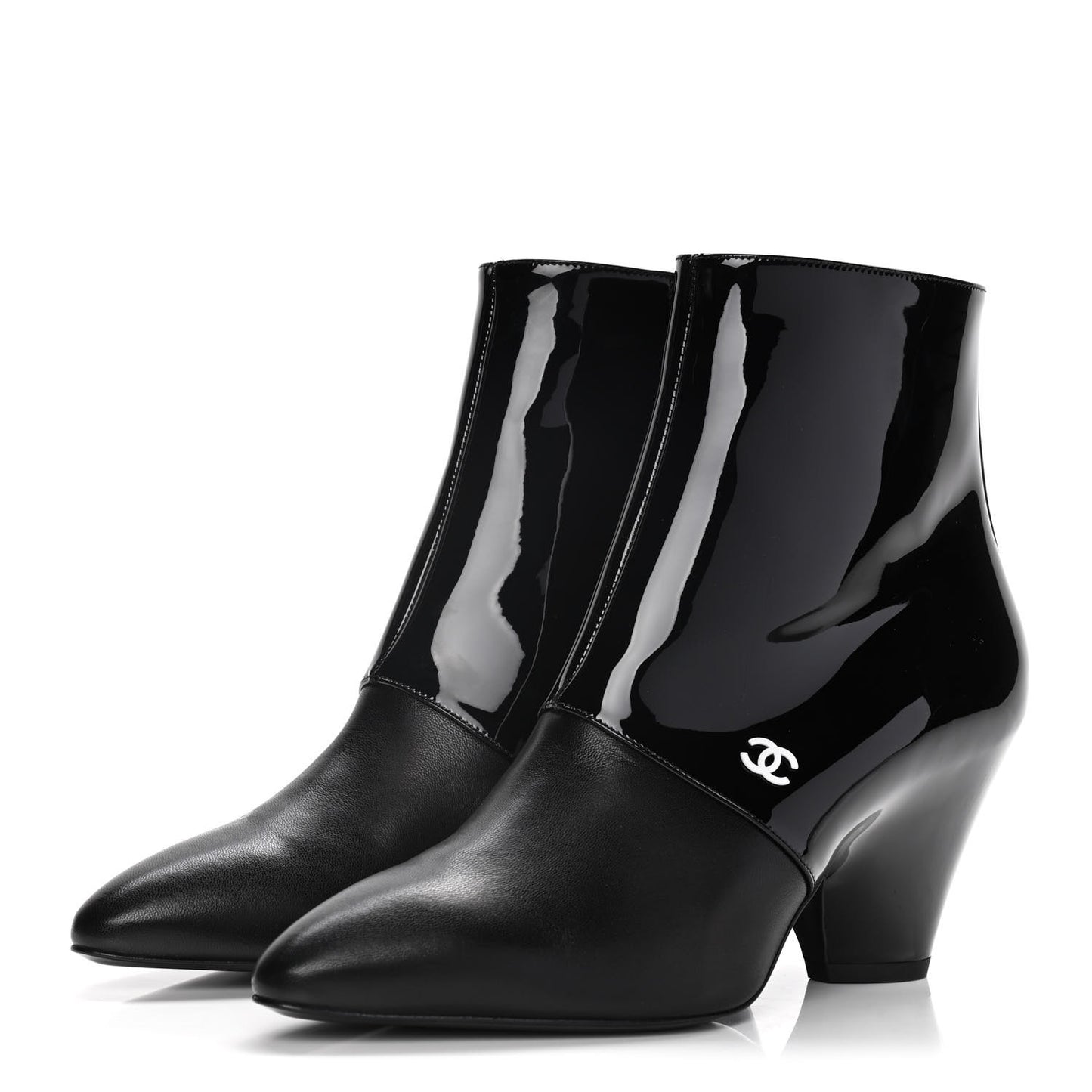 Lambskin Patent Calfskin Short Ankle Boots 36.5 Black