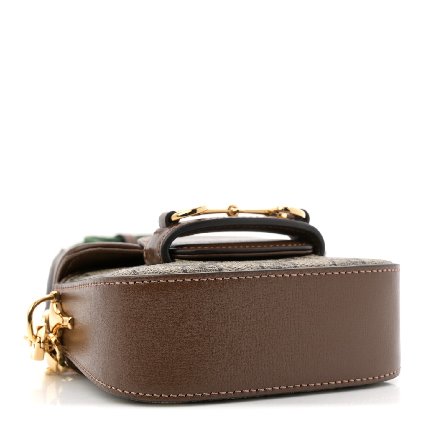 GG Supreme Monogram Azalea Calfskin Web Horsebit 1955 Wallet On Strap Beige Ebony Brown Sugar