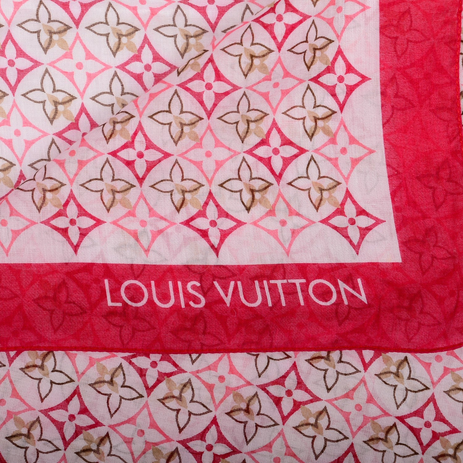 Louis Vuitton Cotton Monogram Voile Square Scarf Red 4 of 4