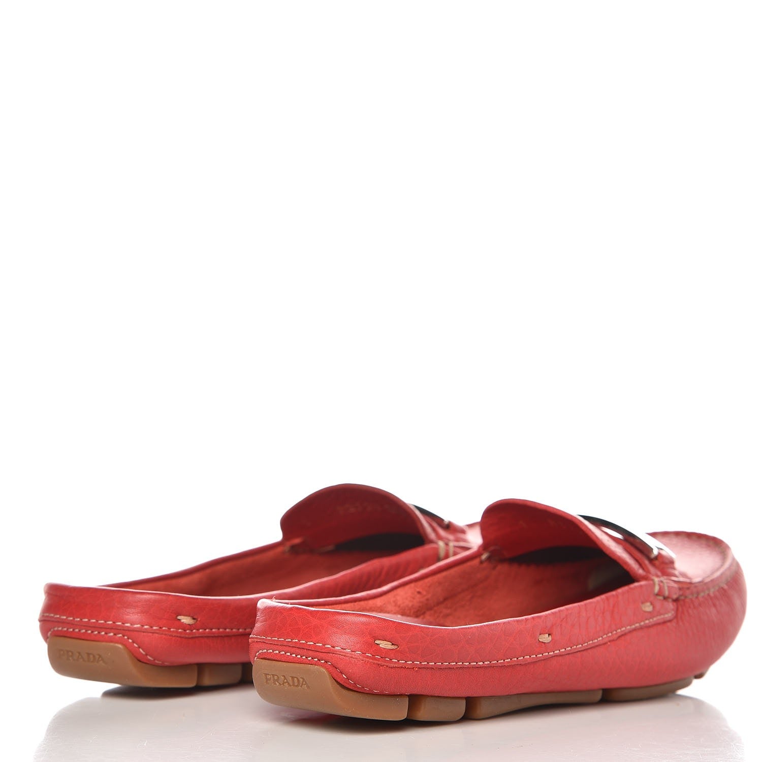 Prada Vitello Daino Logo Mules 36.5 Red 4 of 13