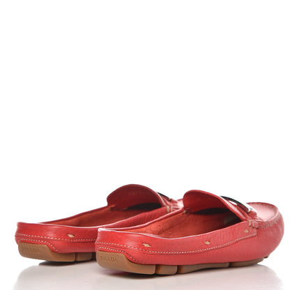 Prada Vitello Daino Logo Mules 36.5 Red 4 of 13