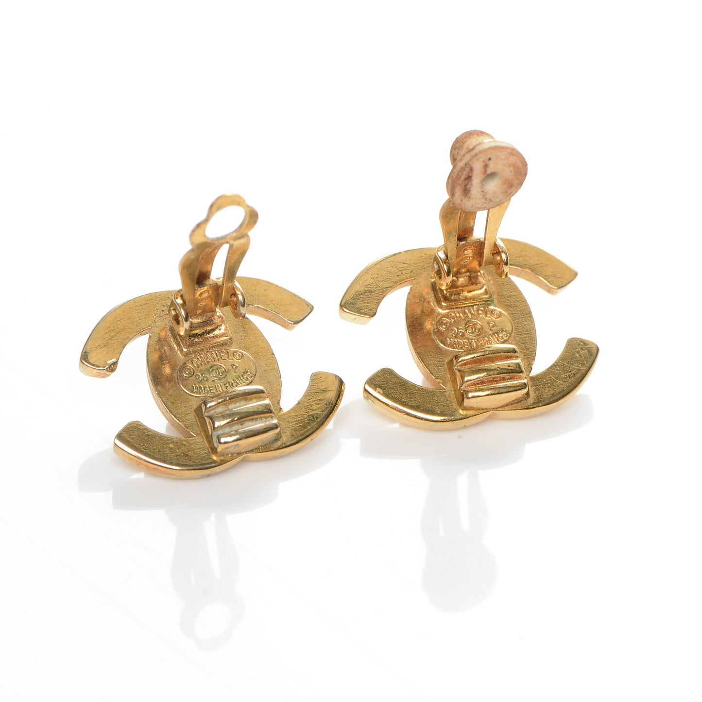 Metal CC Turnlock Clip On Earrings Gold