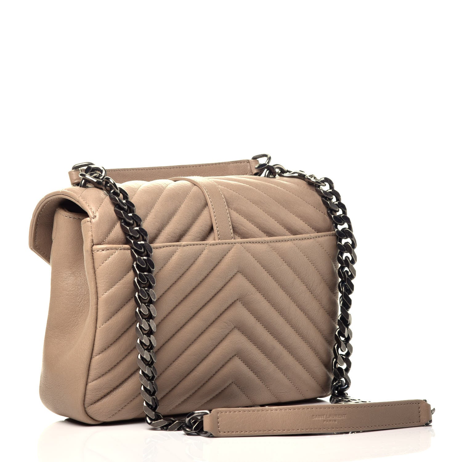 Saint Laurent Sheepskin Matelasse Chevron Monogram Medium College Bag Taupe 4 of 9