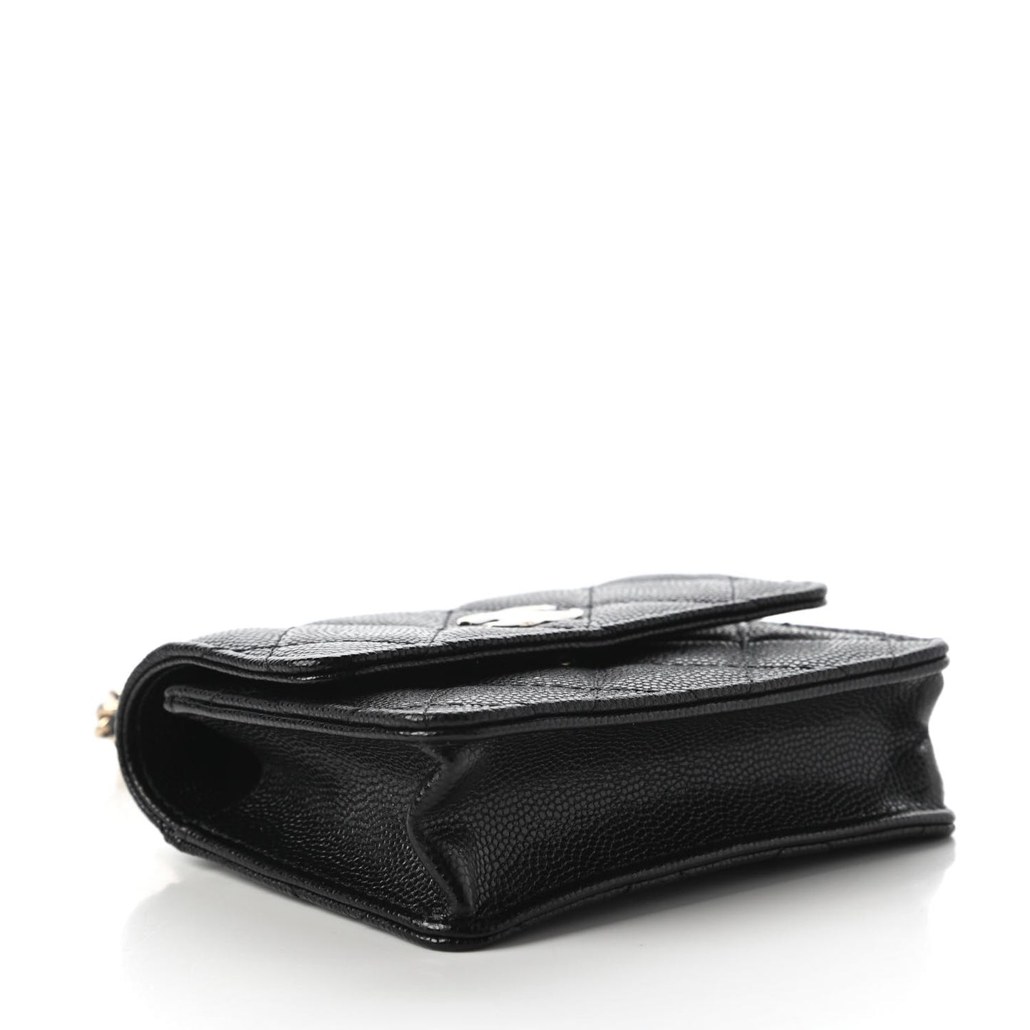 Caviar Quilted Mini Pearl On Top Coin Purse With Chain Black