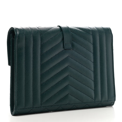 Saint Laurent Grain De Poudre Textured Mixed Matelasse Triquilt Monogram Clutch Sea Turquois 3 of 9