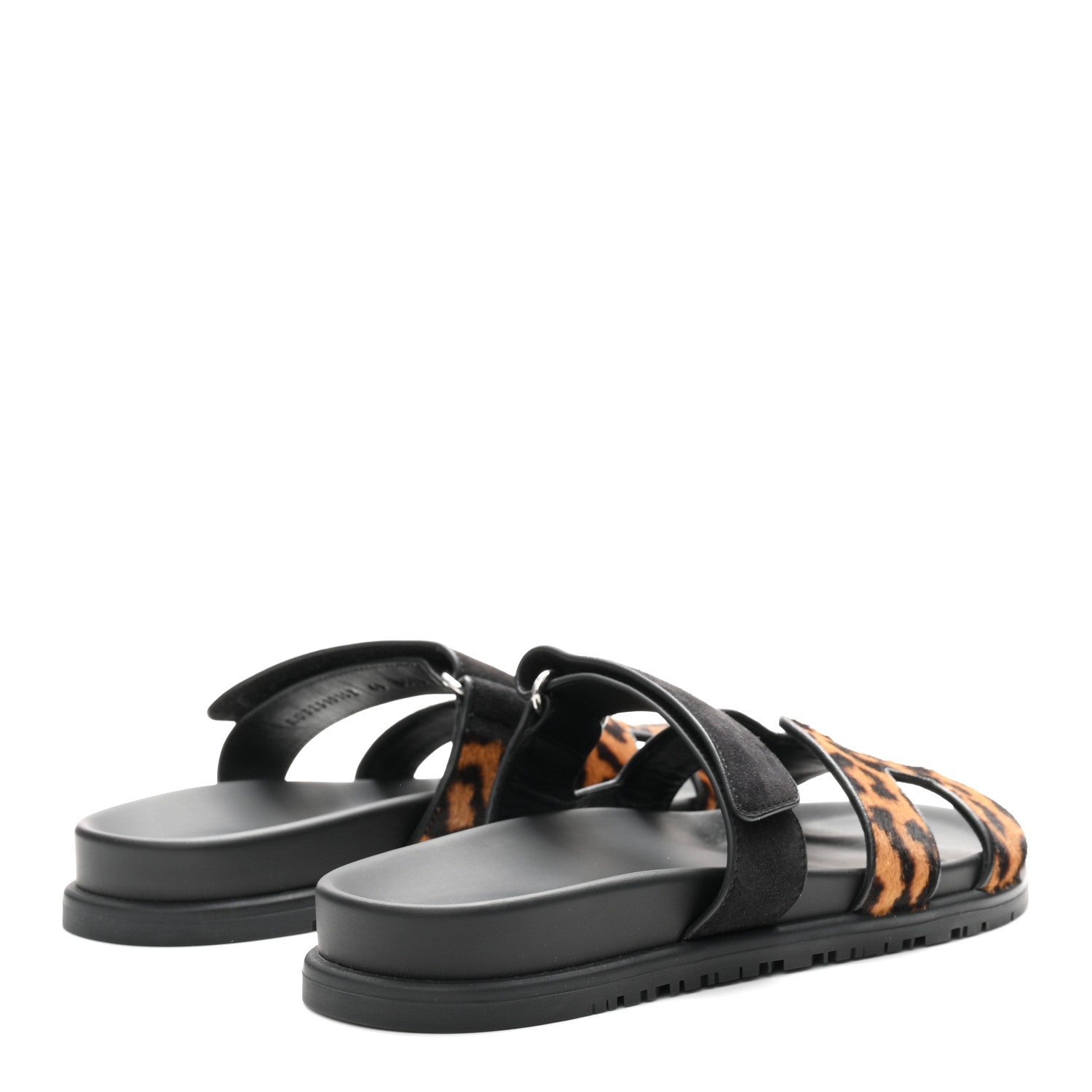Hermes Moire Calfskin Suede Goatskin Womens Leopard Chypre Sandals 40 Gold Black 5 of 9