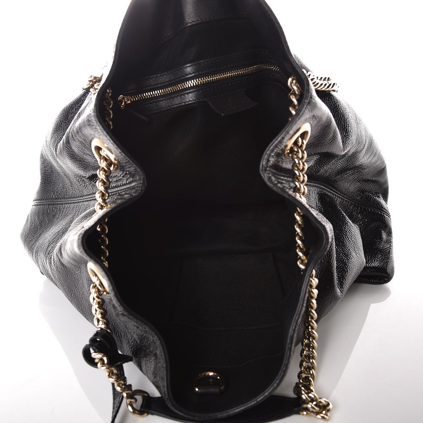 Patent Medium Soho Chain Shoulder Bag Black
