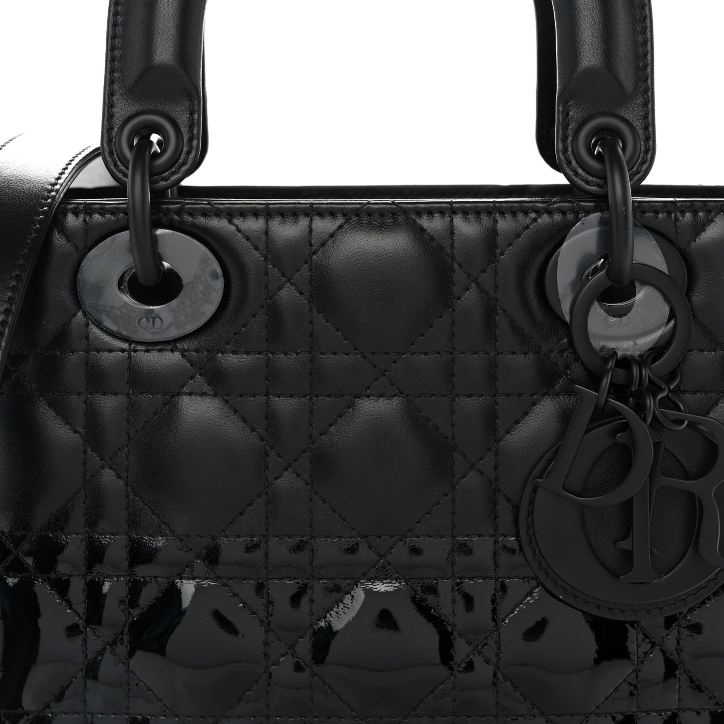 Matte Patent Cannage Small Lady Dior Black