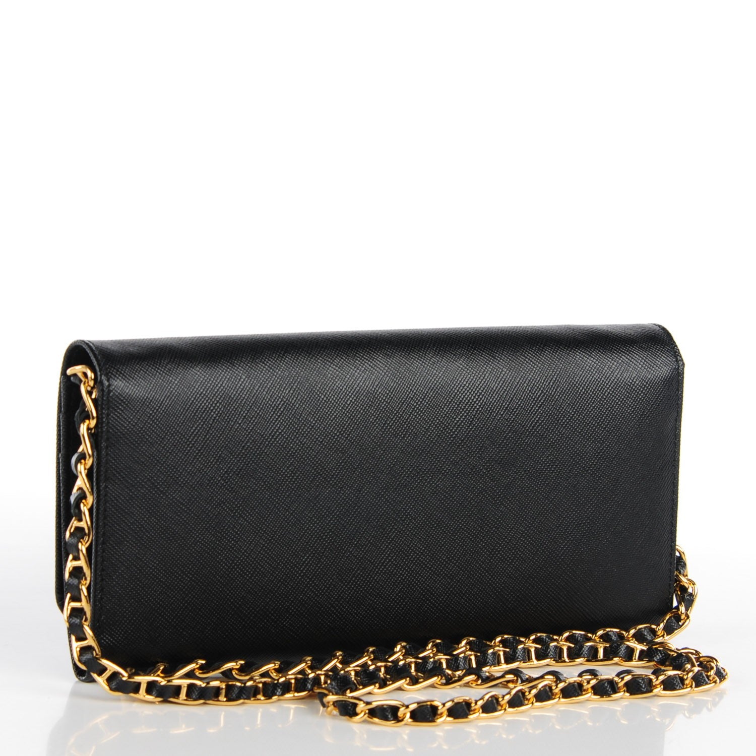 Prada Saffiano Metal Oro Chain Wallet Nero Black 3 of 8