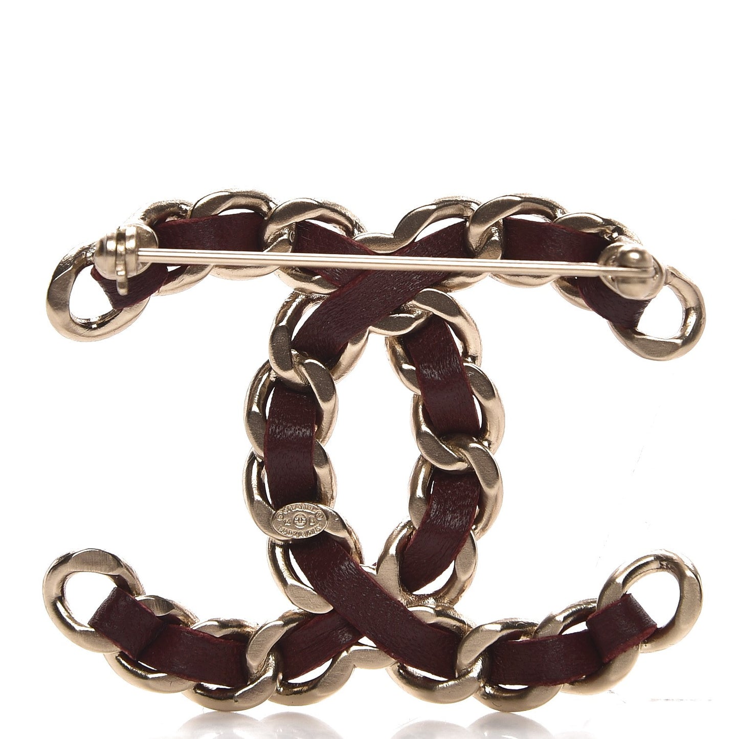 Lambskin Chain CC Brooch Burgundy