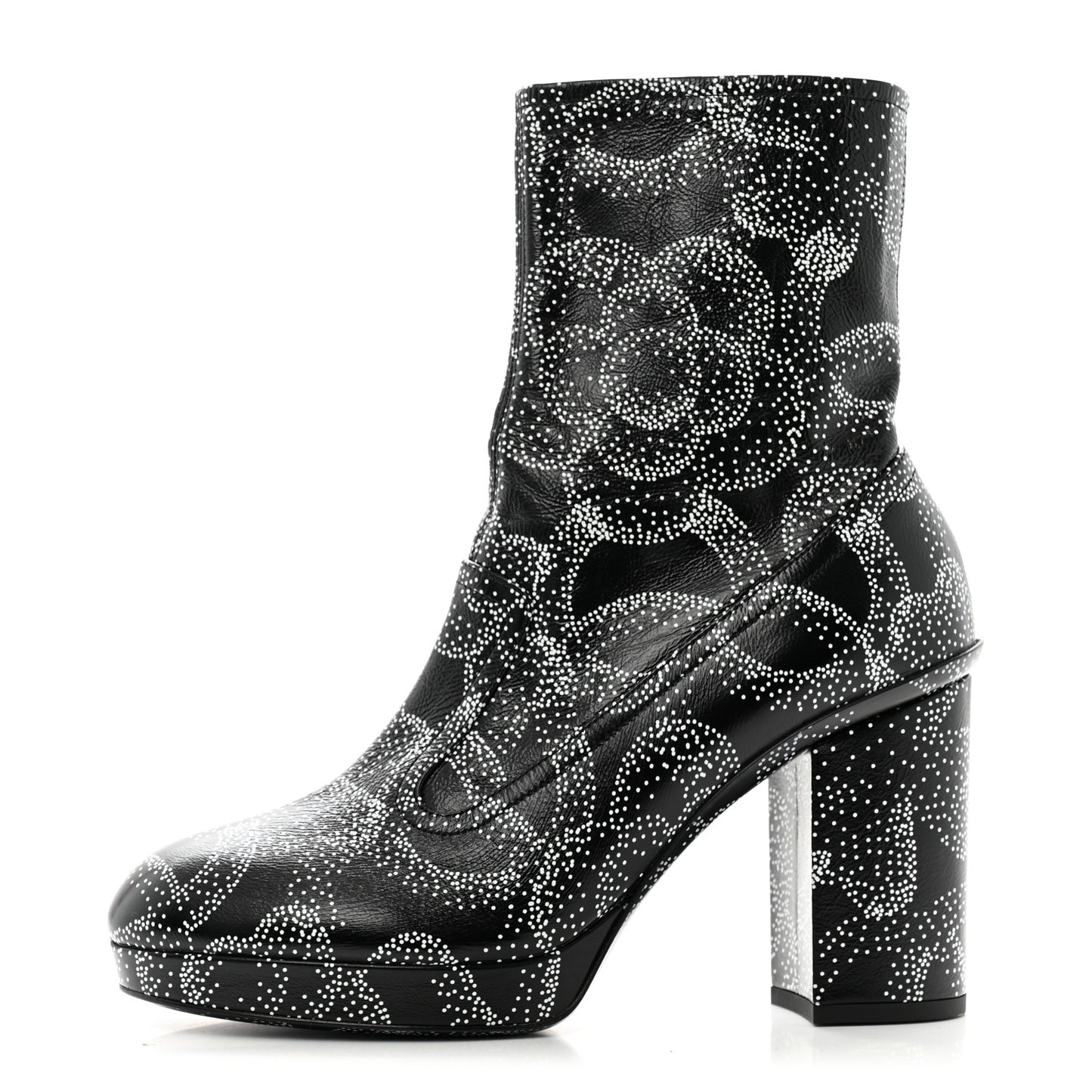 Calfskin Camellia Printed Ankle Boots 39 Black White