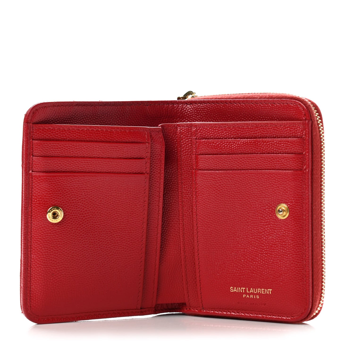 Grain De Poudre Matelasse Chevron Monogram Compact Zip Around Wallet Red