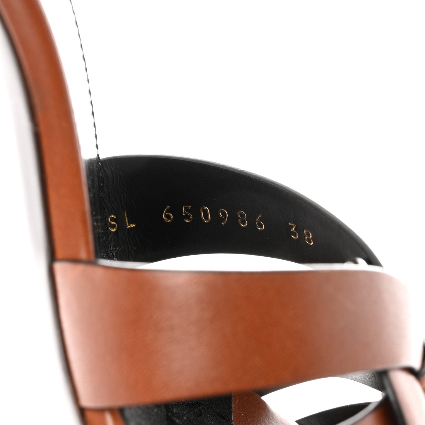 Calfskin Tribute 85 Slide Sandals 38 Amber