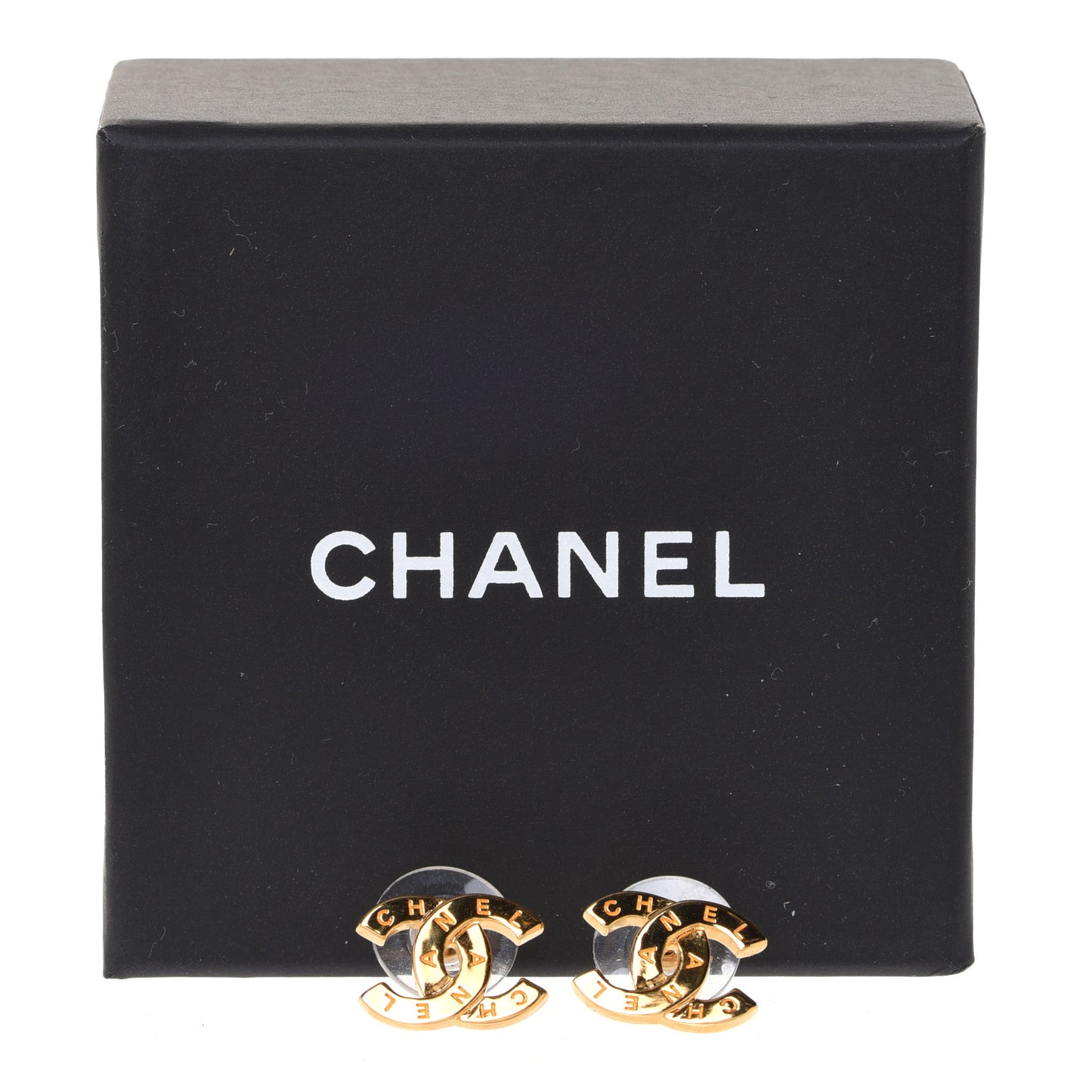 Metal CC Paris Button Stud Earrings Gold