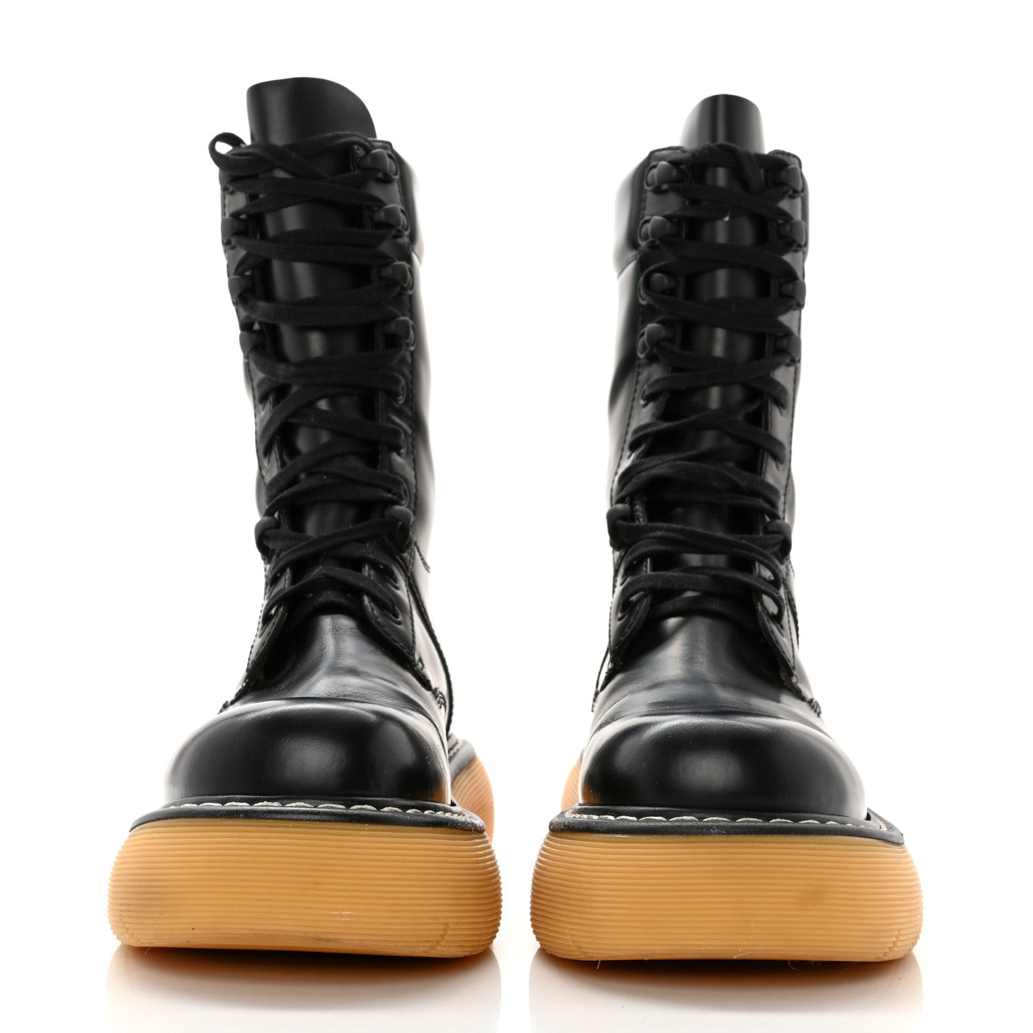 Bottega Veneta Calfskin The Swell Lace Up Boots 38 Black Natural Rubber 2 of 10