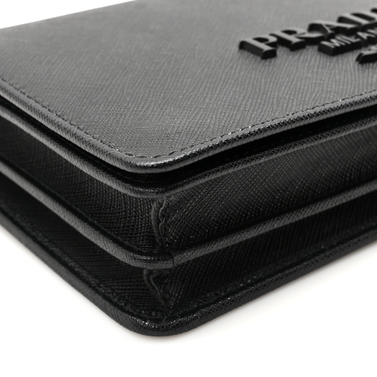 Saffiano Lux Monochrome Chain Wallet Black