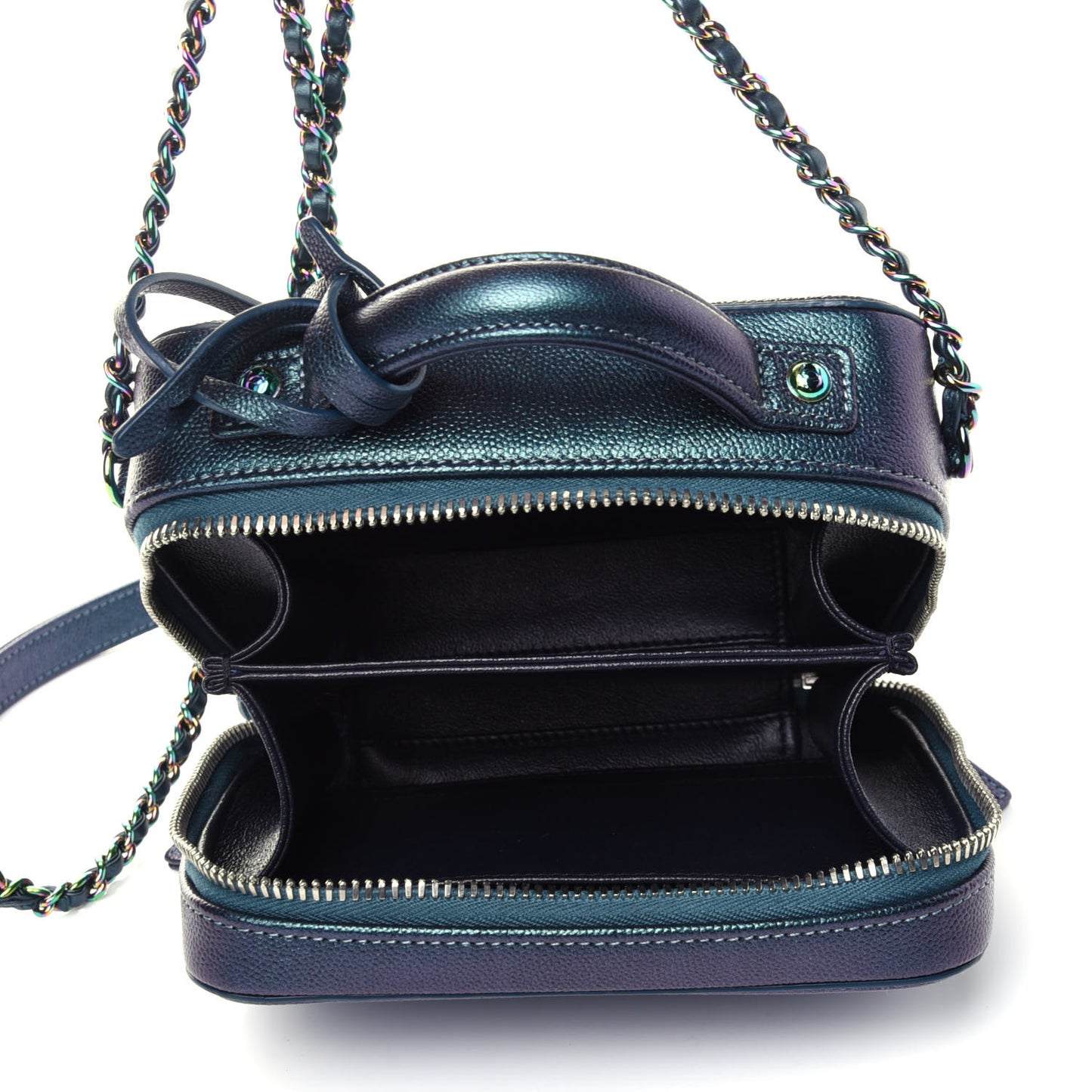 Iridescent Caviar Quilted Small CC Filigree Vanity Case Dark Turquoise