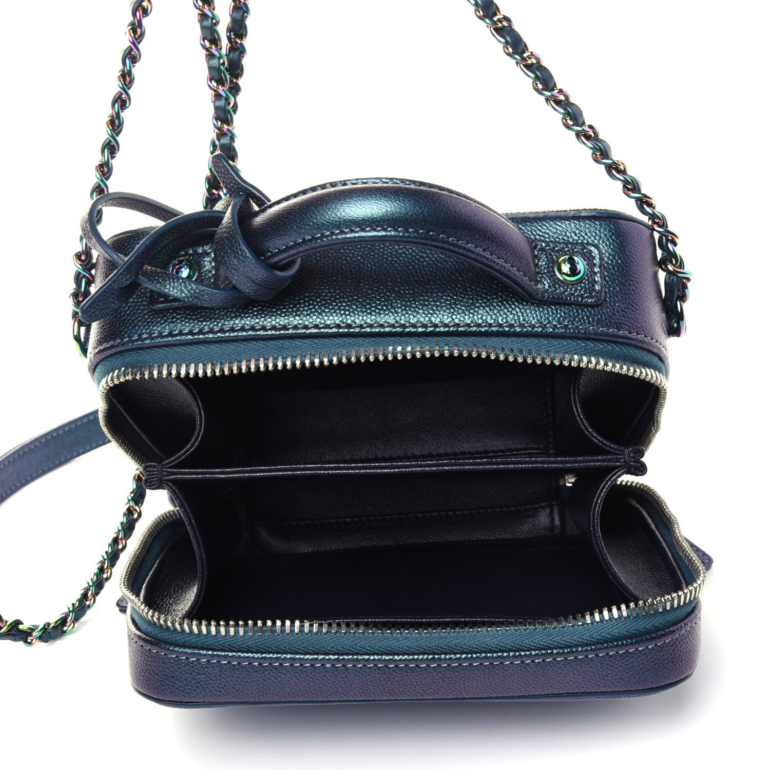 Chanel Iridescent Caviar Quilted Small CC Filigree Vanity Case Dark Turquoise 3 of 4