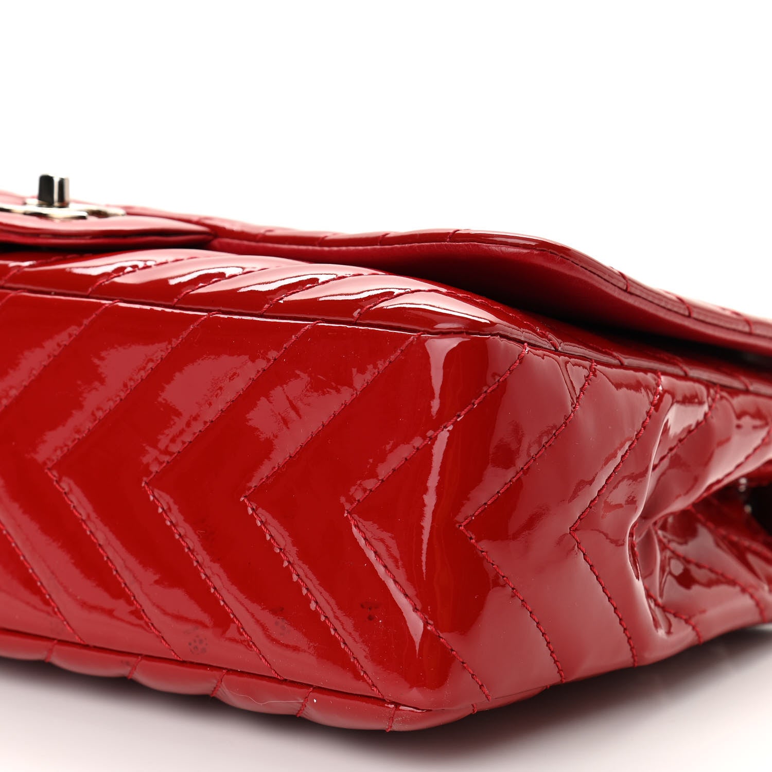 Chanel Patent Chevron Quilted Jumbo Single Flap Red 10 of 10