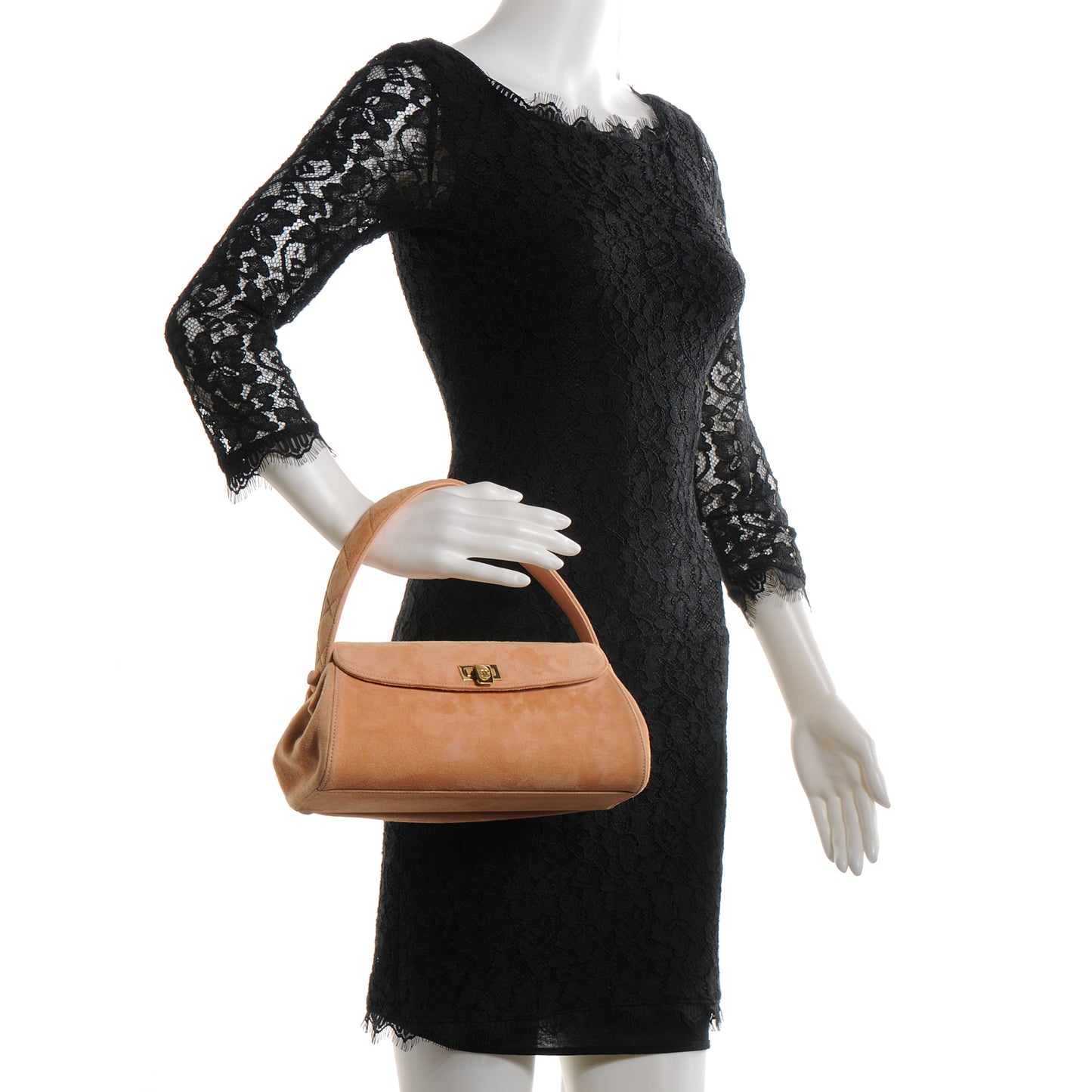 Suede Top Handle Flap Satchel Peach