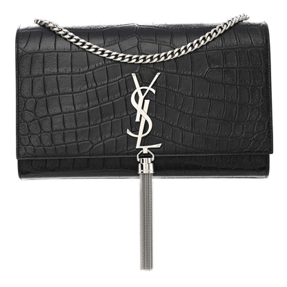 Saint Laurent Calfskin Crocodile Embossed Medium Classic Monogram Kate Tassel Satchel Black 1 of 10