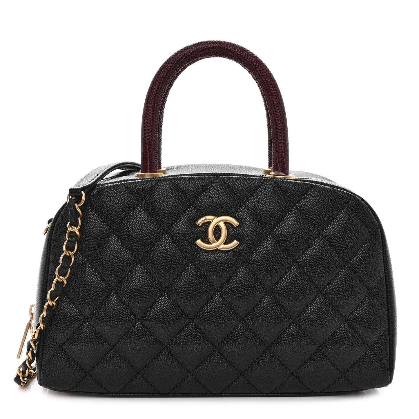 Caviar Lizard Quilted Coco Handle Bowler Black