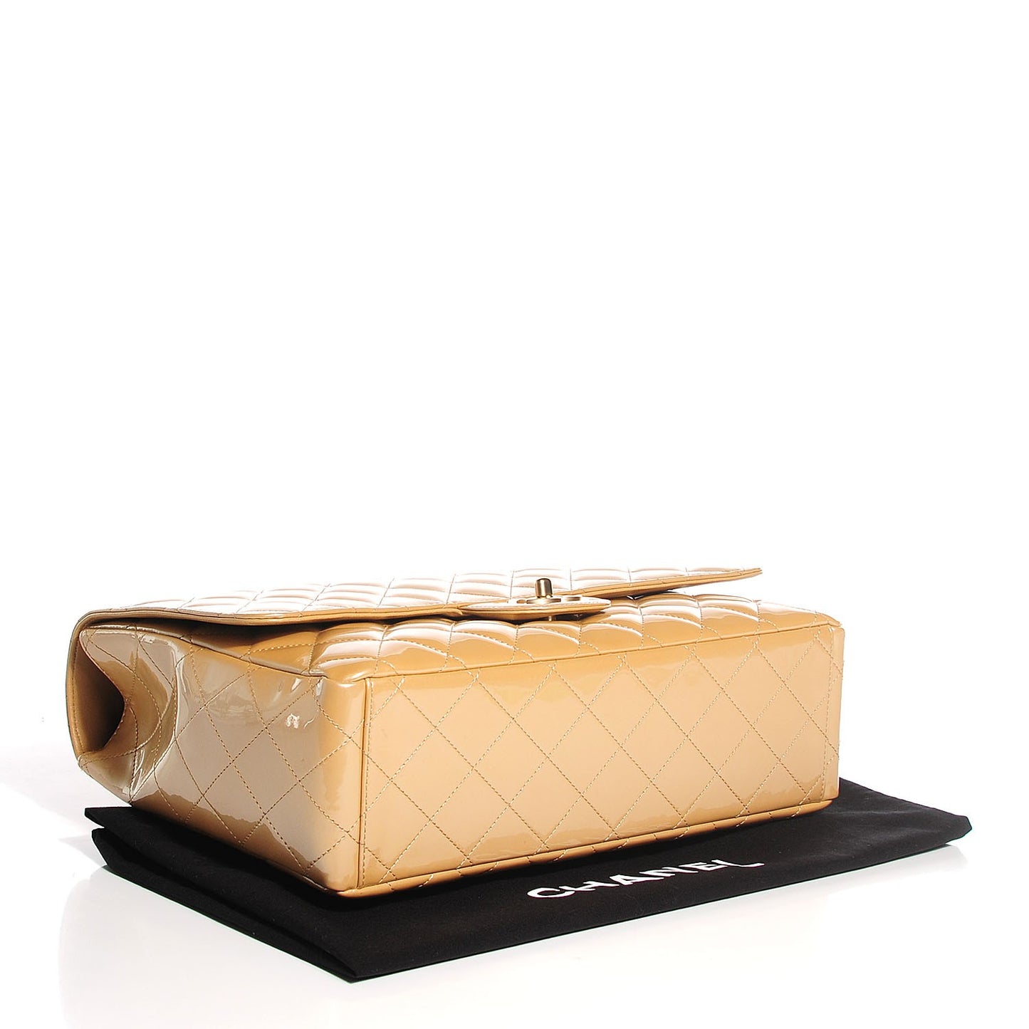 Metallic Patent Quilted Maxi Single Flap Beige