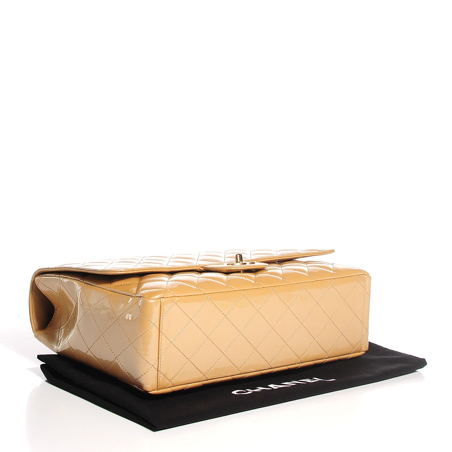 Chanel Metallic Patent Quilted Maxi Single Flap Beige 4 of 10