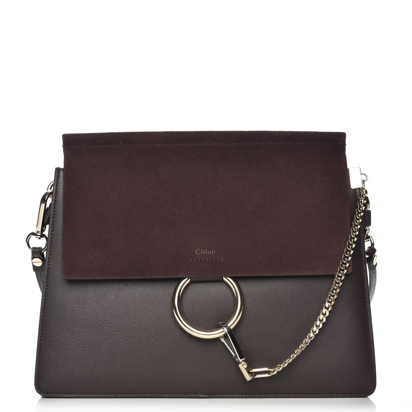 Calfskin Suede Medium Faye Shoulder Bag Carbon Brown