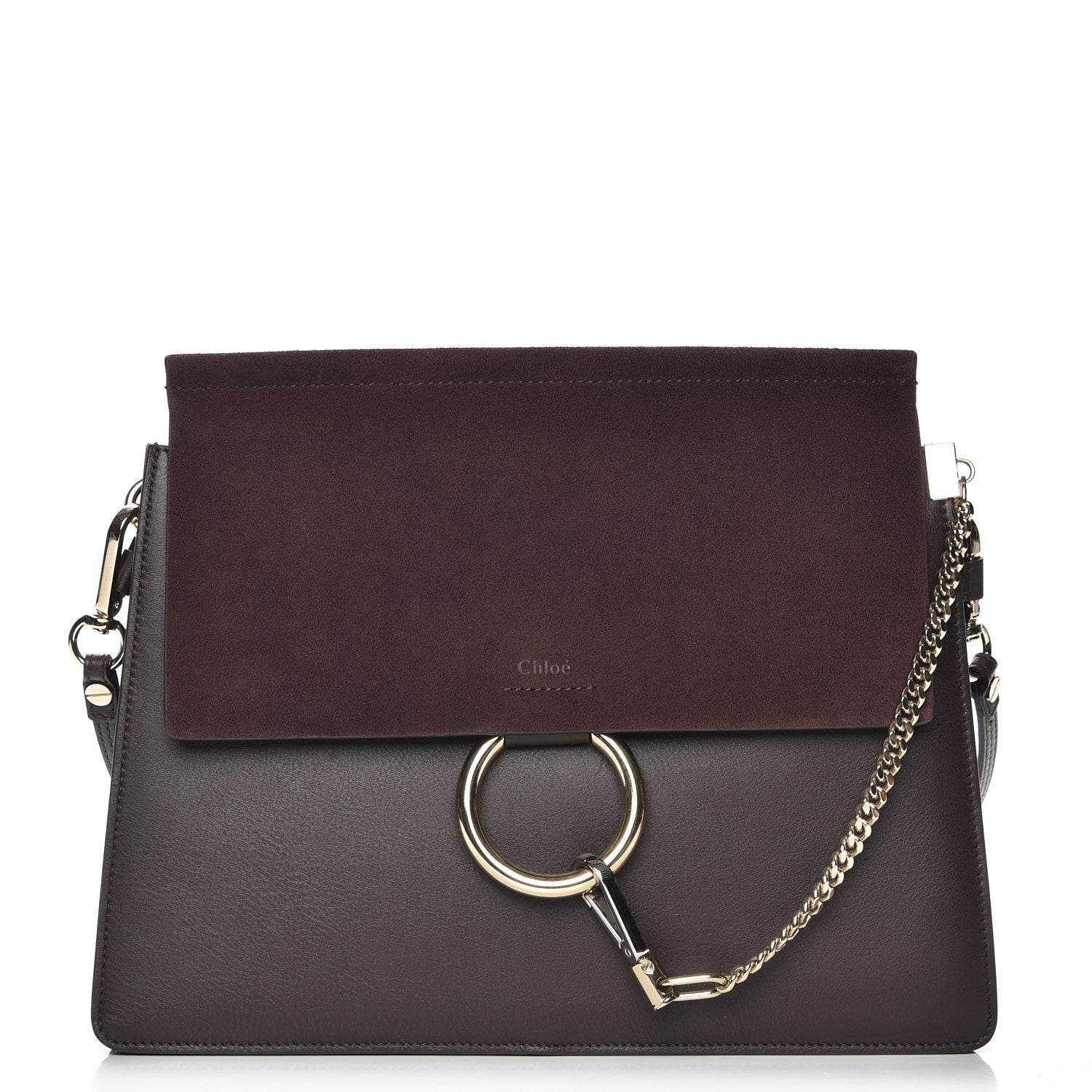 Chloe Calfskin Suede Medium Faye Shoulder Bag Carbon Brown 1 of 7