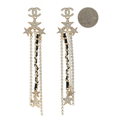Chanel Crystal Lambskin CC Star Drop Earrings Gold 2 of 4