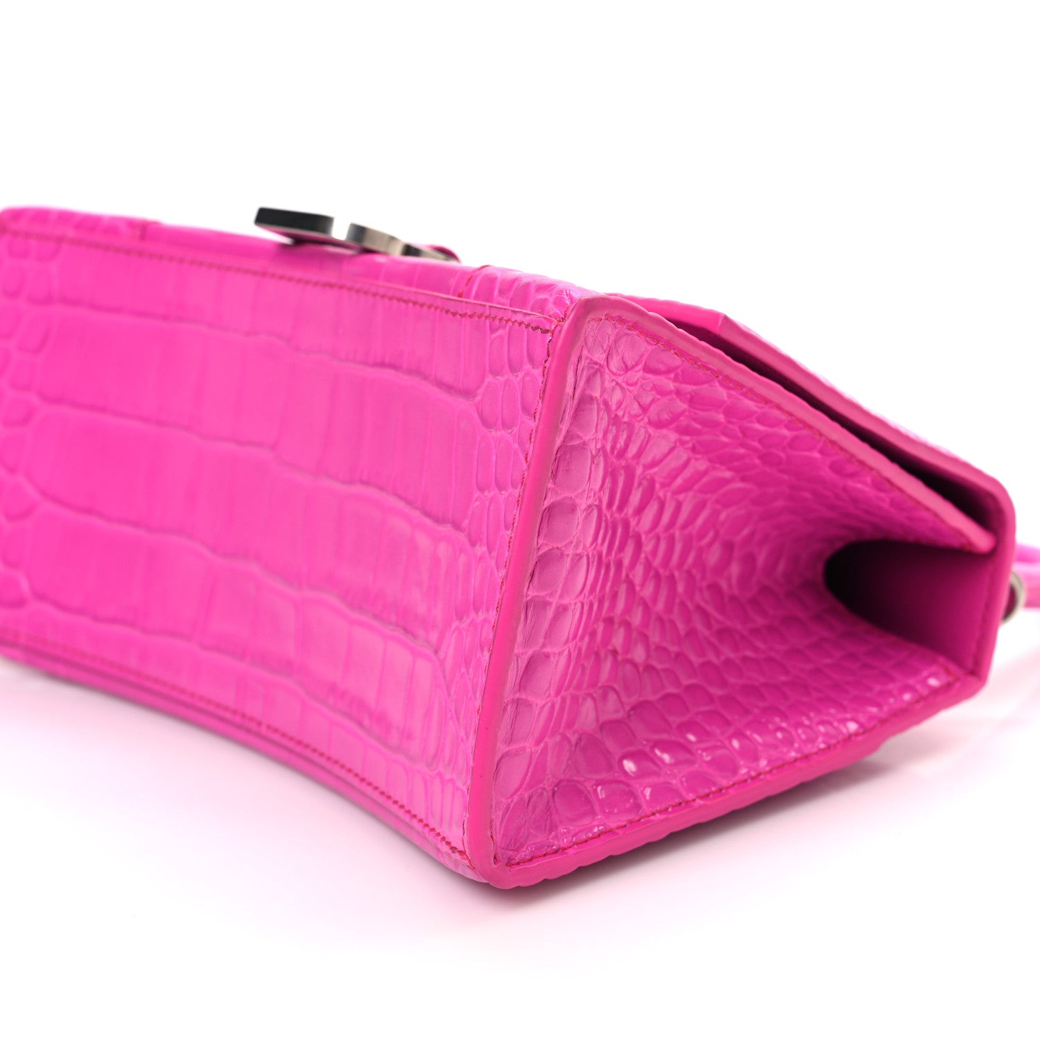 Balenciaga Shiny Calfskin Crocodile Embossed Small Hourglass Top Handle Bag Fuchsia 11 of 12
