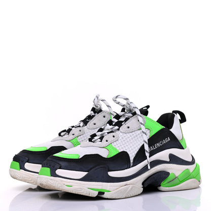 Balenciaga Fabric Mesh Womens Triple S Sneakers 37 White Green Fluo Black 3 of 13
