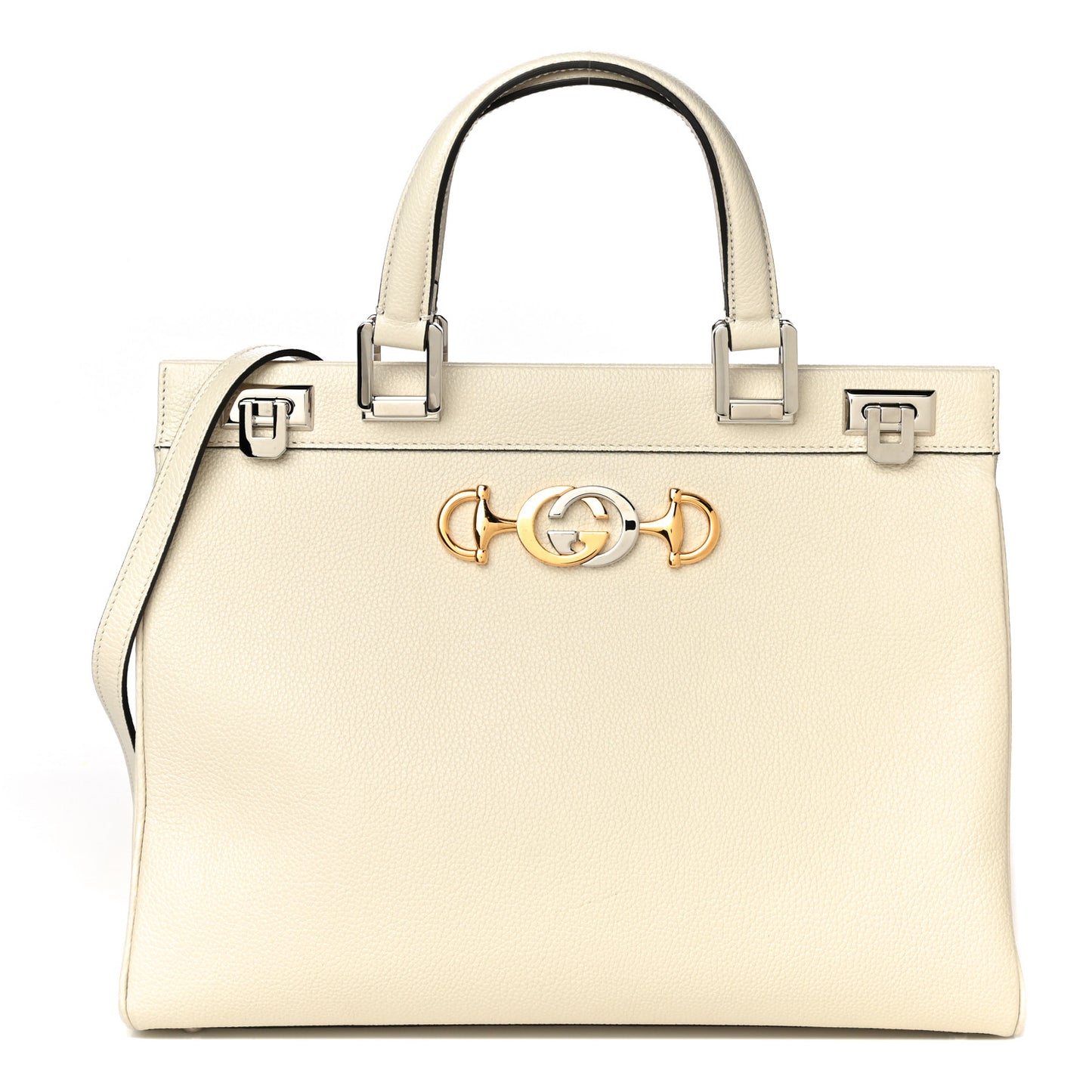 Grainy Calfskin Medium Zumi Top Handle Bag Mystic White