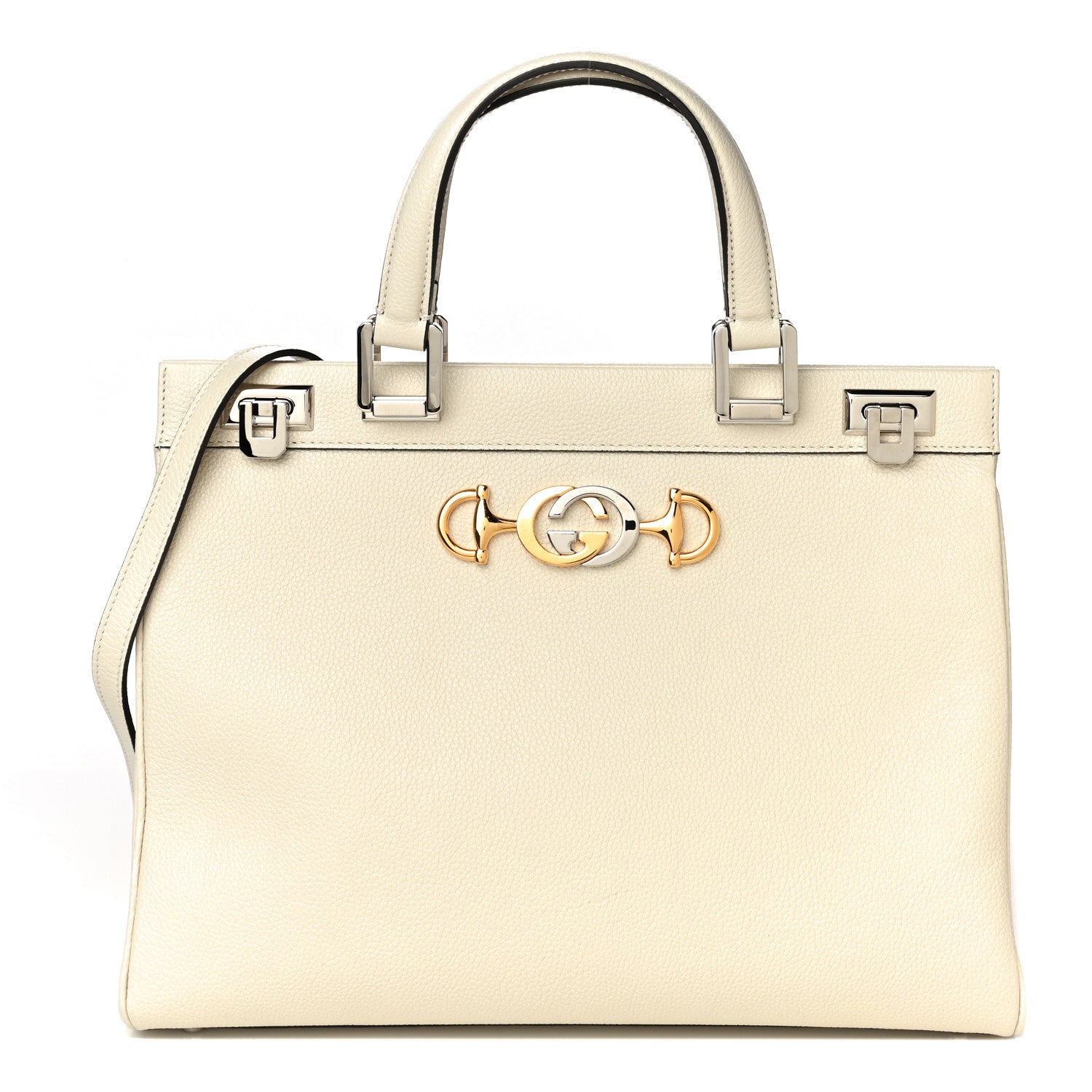 Gucci Grainy Calfskin Medium Zumi Top Handle Bag Mystic White 1 of 12