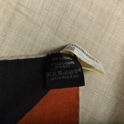 Hermes Cashmere Silk Encadre H Passant Giant Scarf 140 Gris Chine Rouge Black 3 of 4