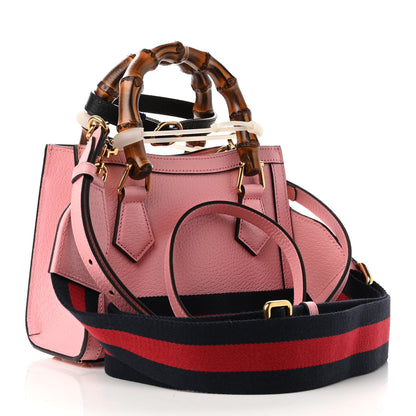Gucci Textured Dollar Calfskin Web Mini Diana Tote Bag Wild Rose Black 3 of 8