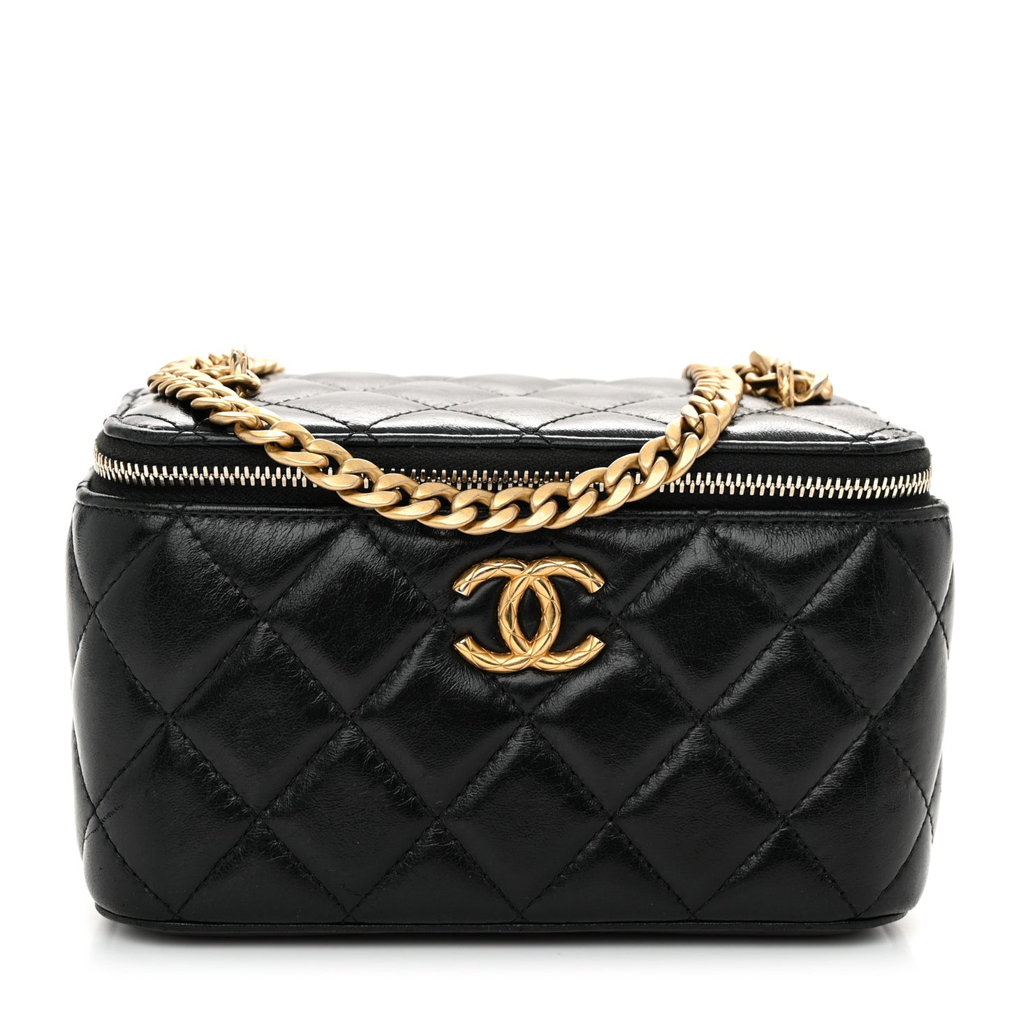 Lambskin Quilted Small Pillow Crush Vanity Case With Chain Black