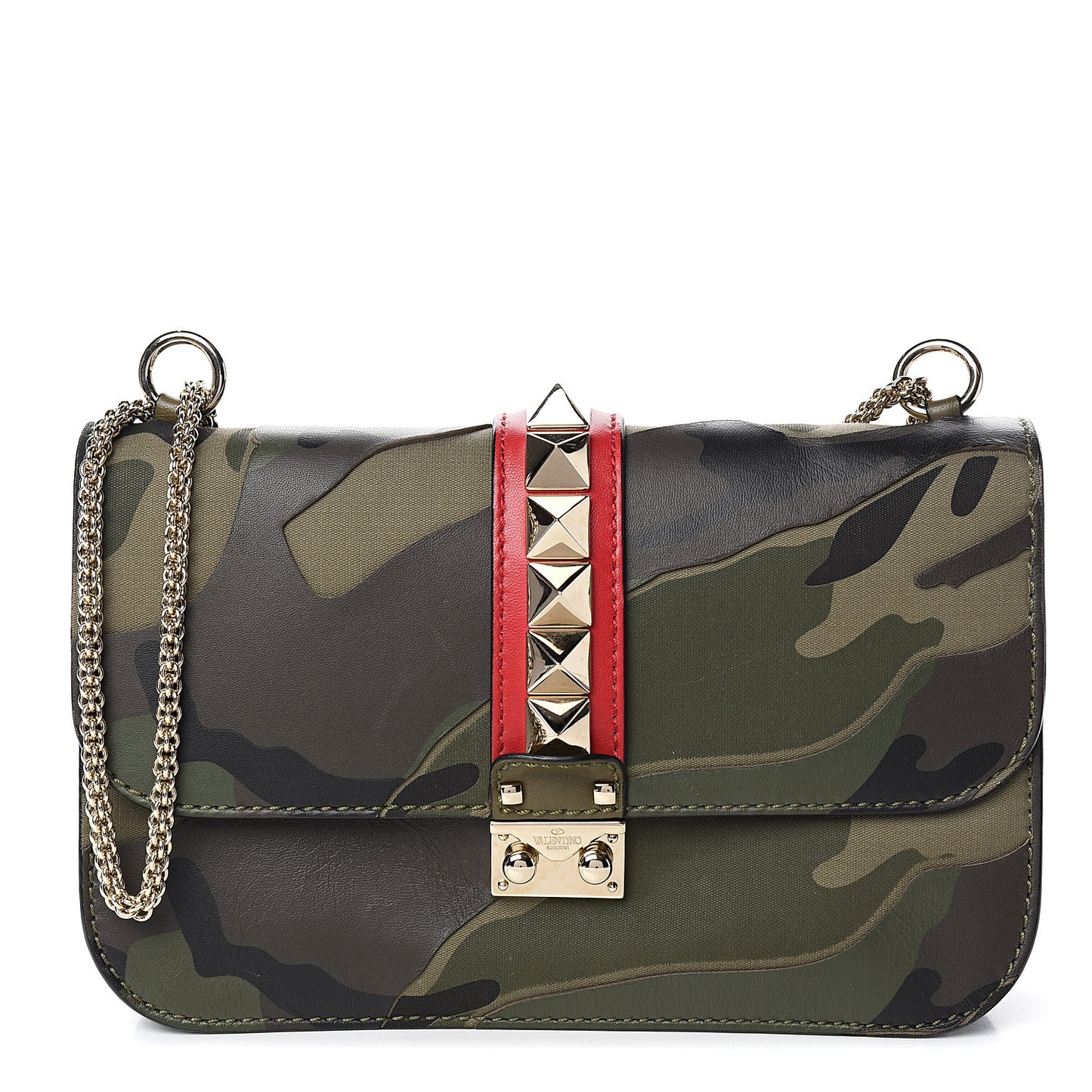 Nappa Canvas Camouflage Medium Glam Lock Rockstud Flap Verde