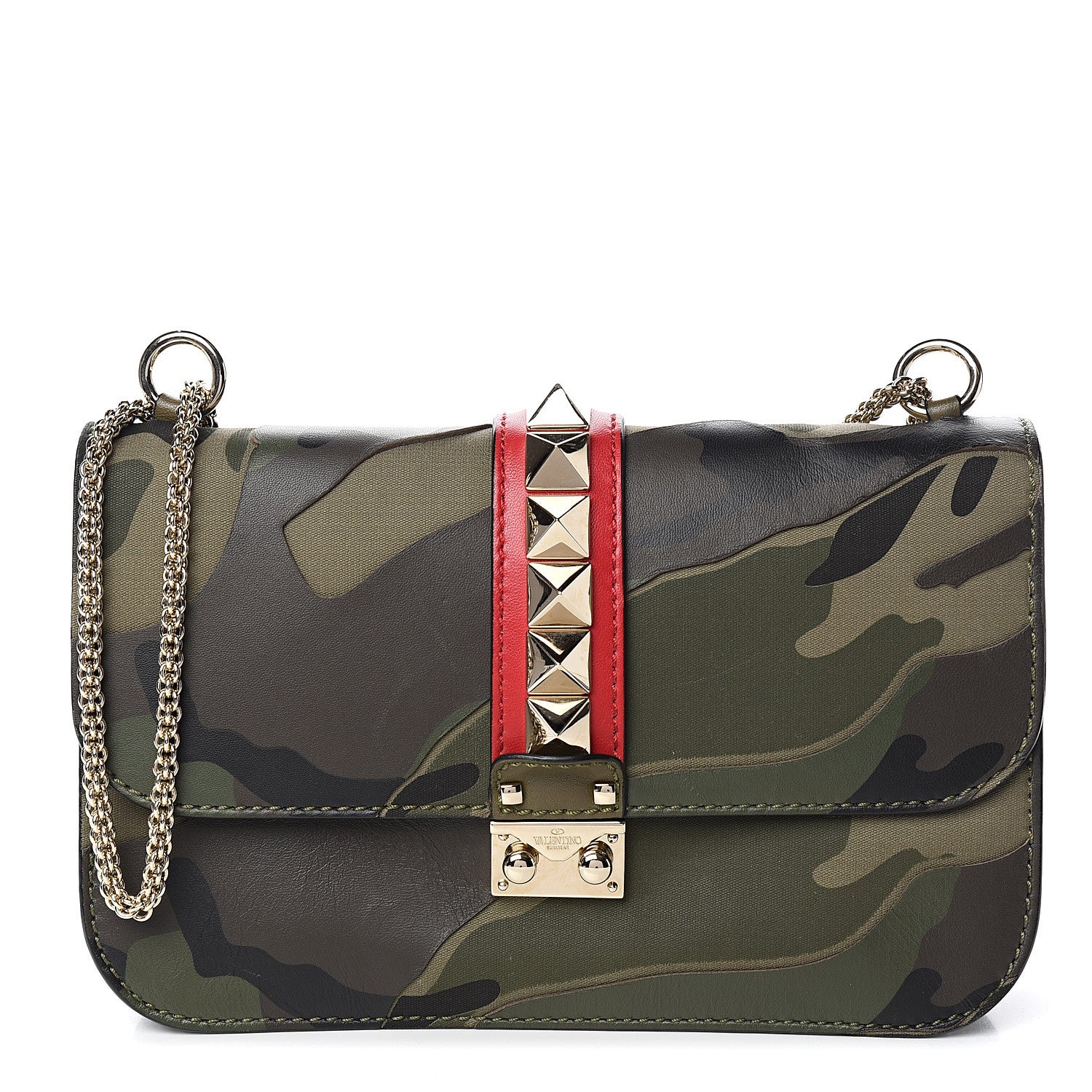Valentino Garavani Nappa Canvas Camouflage Medium Glam Lock Rockstud Flap Verde 1 of 11